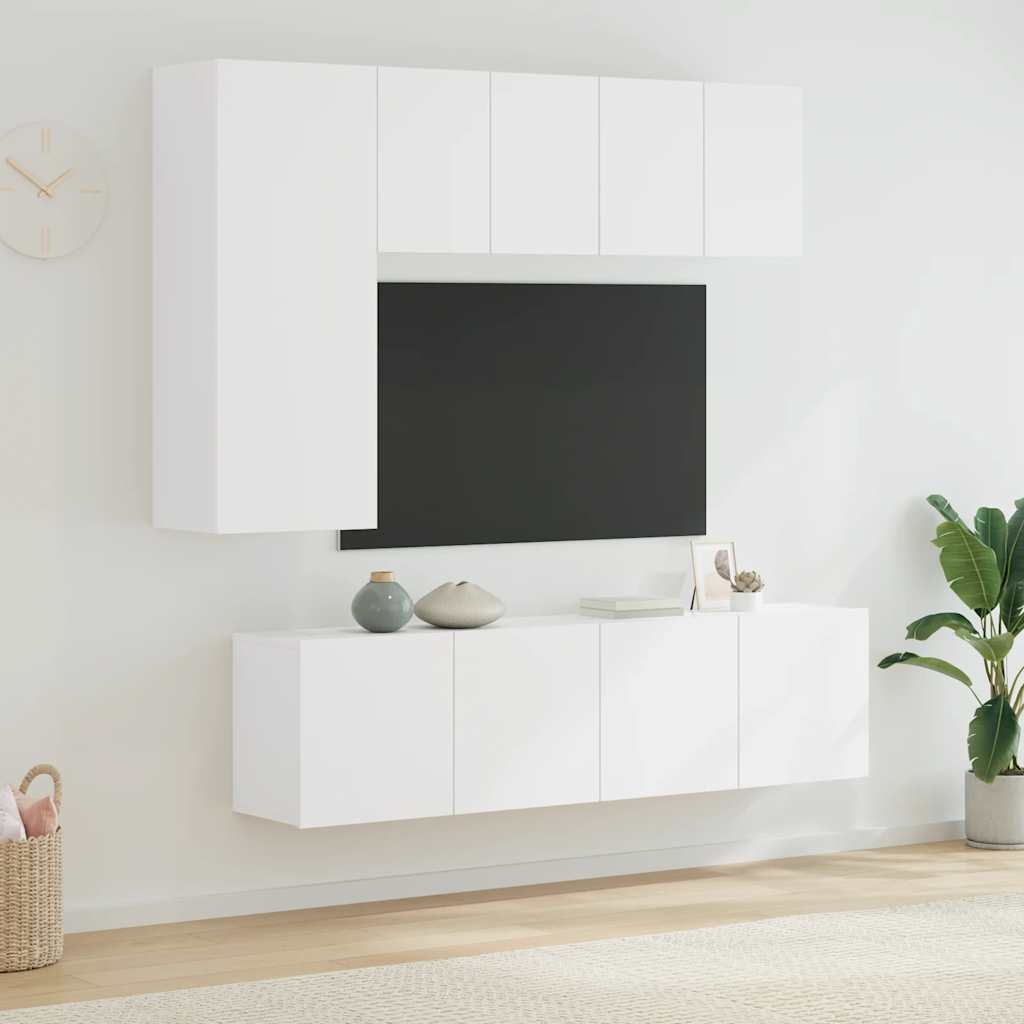 Mobili TV a Muro 5pz Bianchi in Legno Multistrato