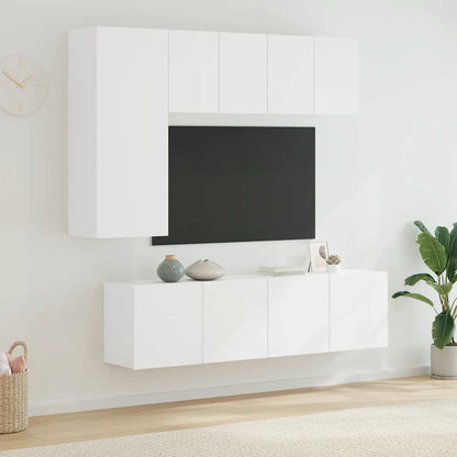 Mobili TV a Muro 5pz Bianchi in Legno Multistrato