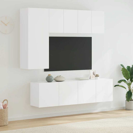 Mobili TV a Muro 5pz Bianchi in Legno Multistrato