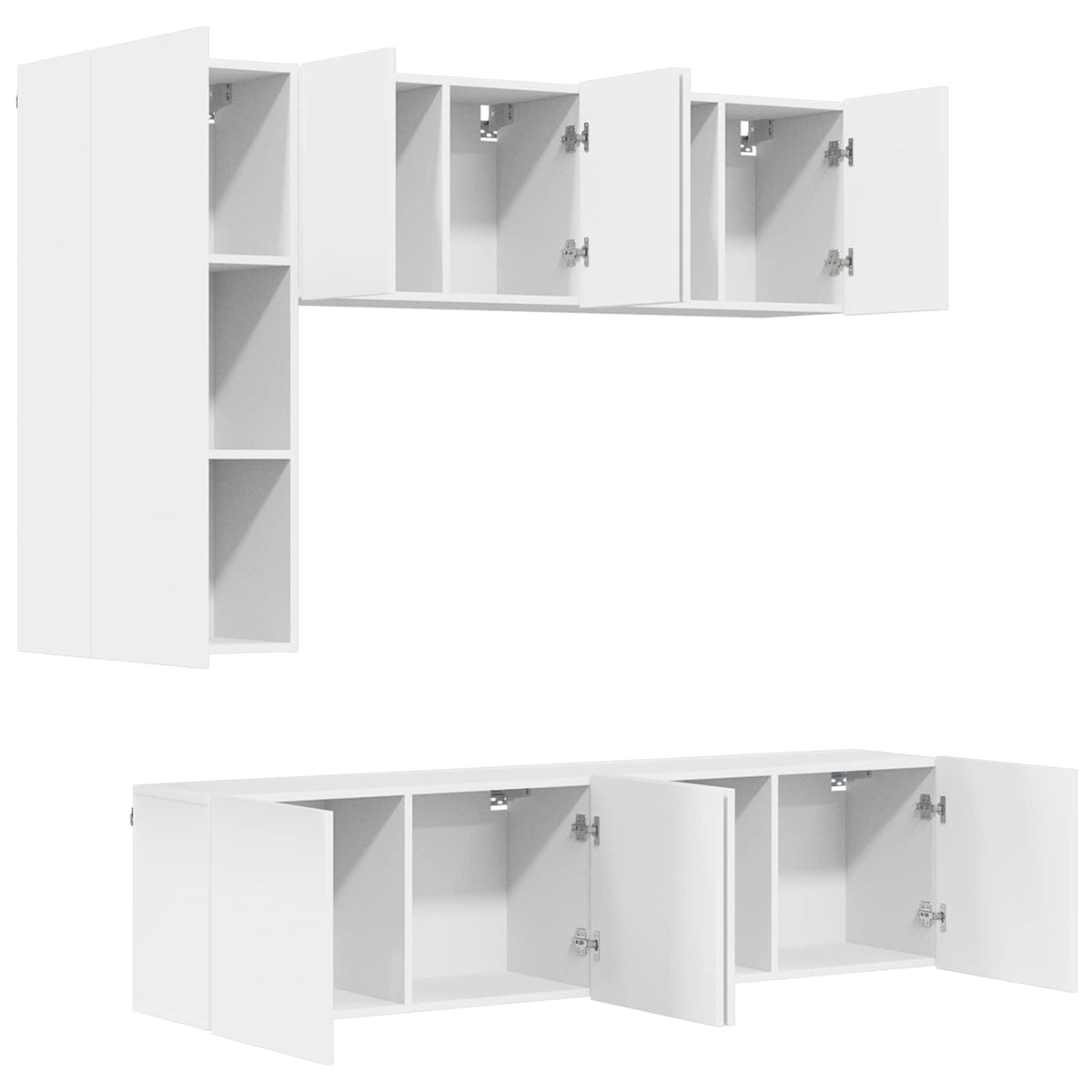 Mobili TV a Muro 5pz Bianchi in Legno Multistrato