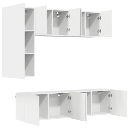 Mobili TV a Muro 5pz Bianchi in Legno Multistrato