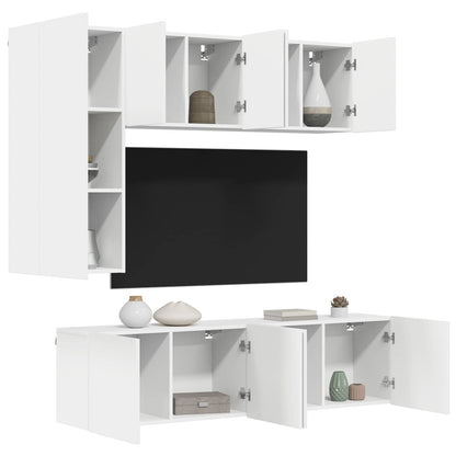 Mobili TV a Muro 5pz Bianchi in Legno Multistrato