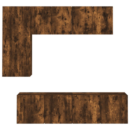 Mobili TV a Muro 5pz Rovere Fumo in Legno Multistrato