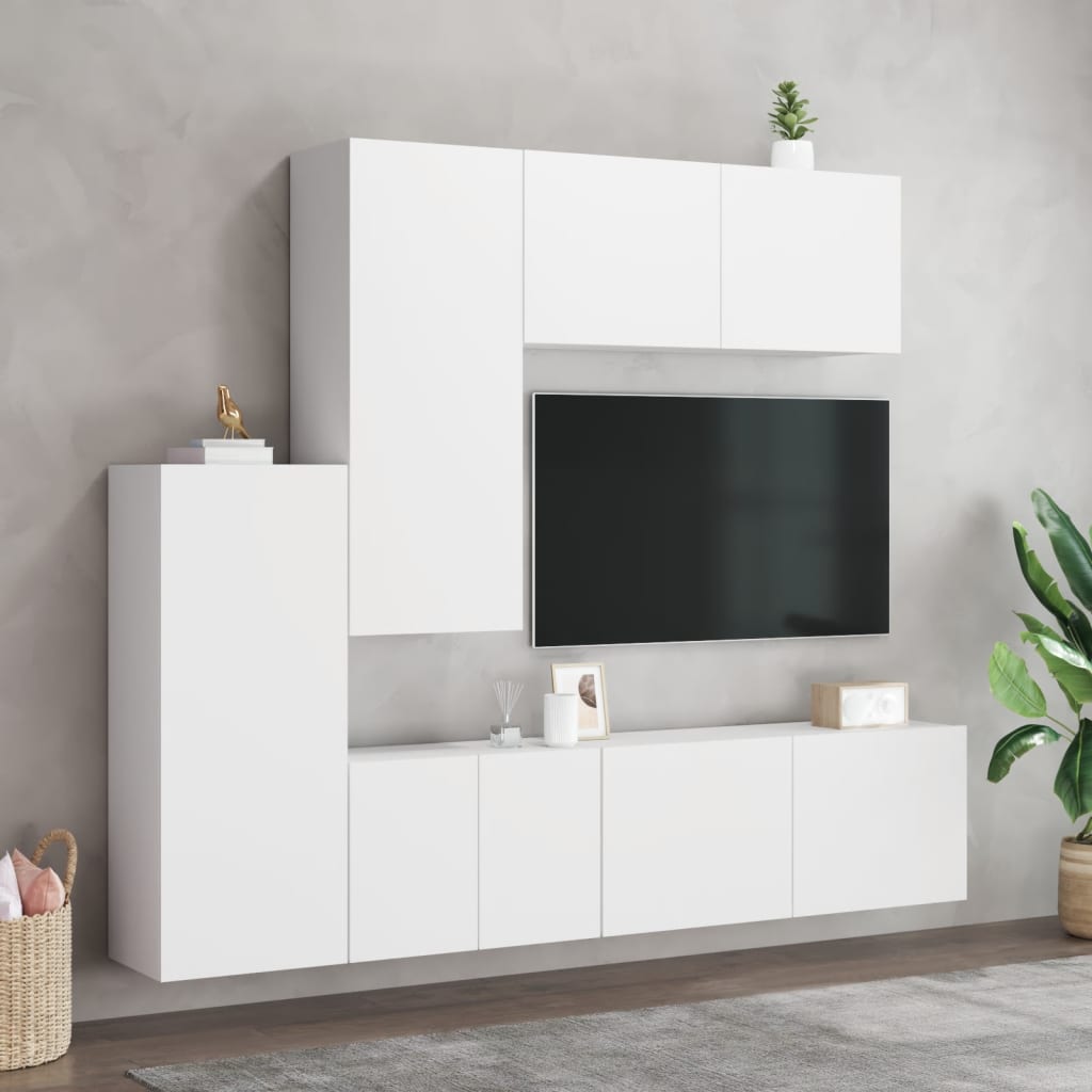 Mobili TV a Muro 5pz Bianchi in Legno Multistrato