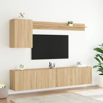 Mobili TV a Muro 5pz Rovere Sonoma in Legno Multistrato | homemem39