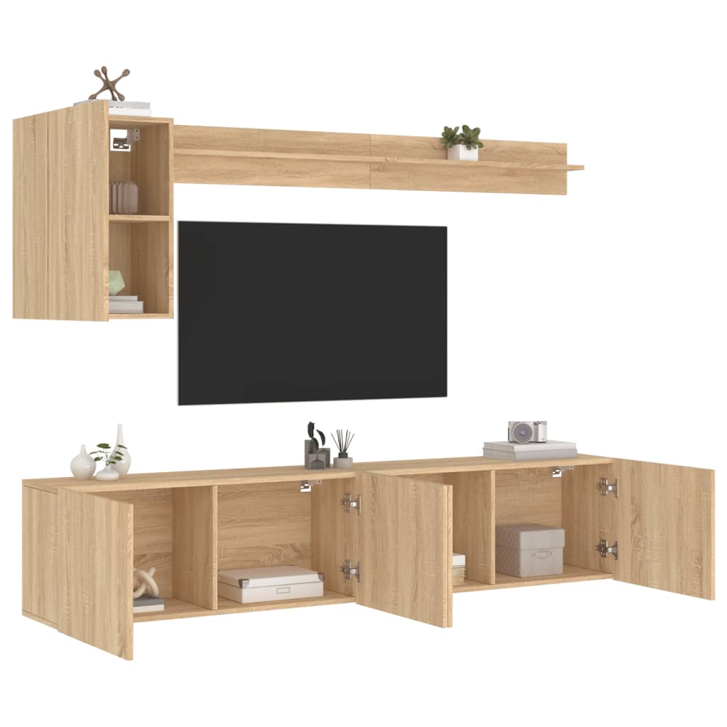 Mobili TV a Muro 5pz Rovere Sonoma in Legno Multistrato | homemem39