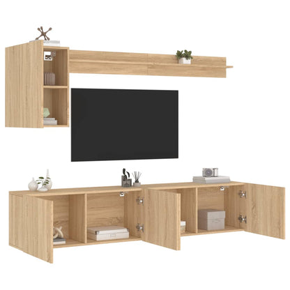 Mobili TV a Muro 5pz Rovere Sonoma in Legno Multistrato | homemem39