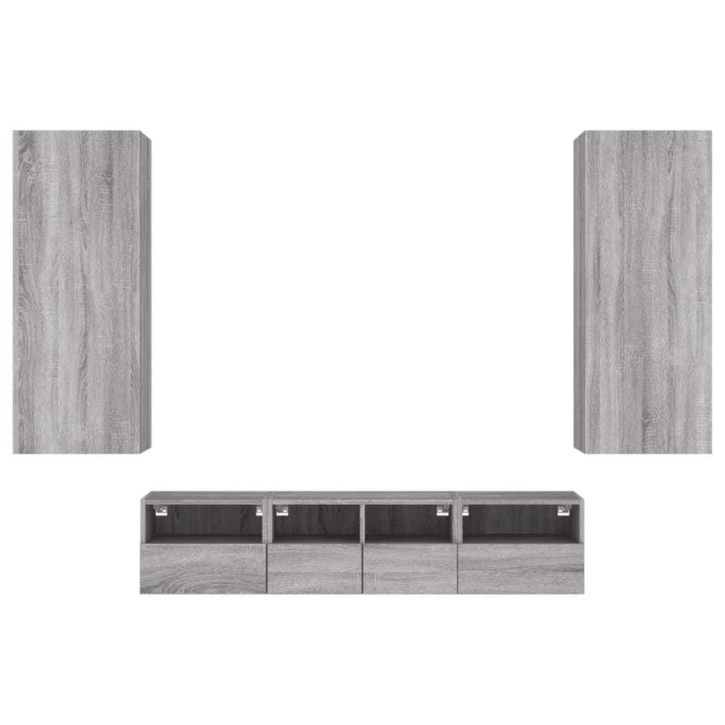 Mobili TV a Muro 5pz Grigio Sonoma in Legno Multistrato