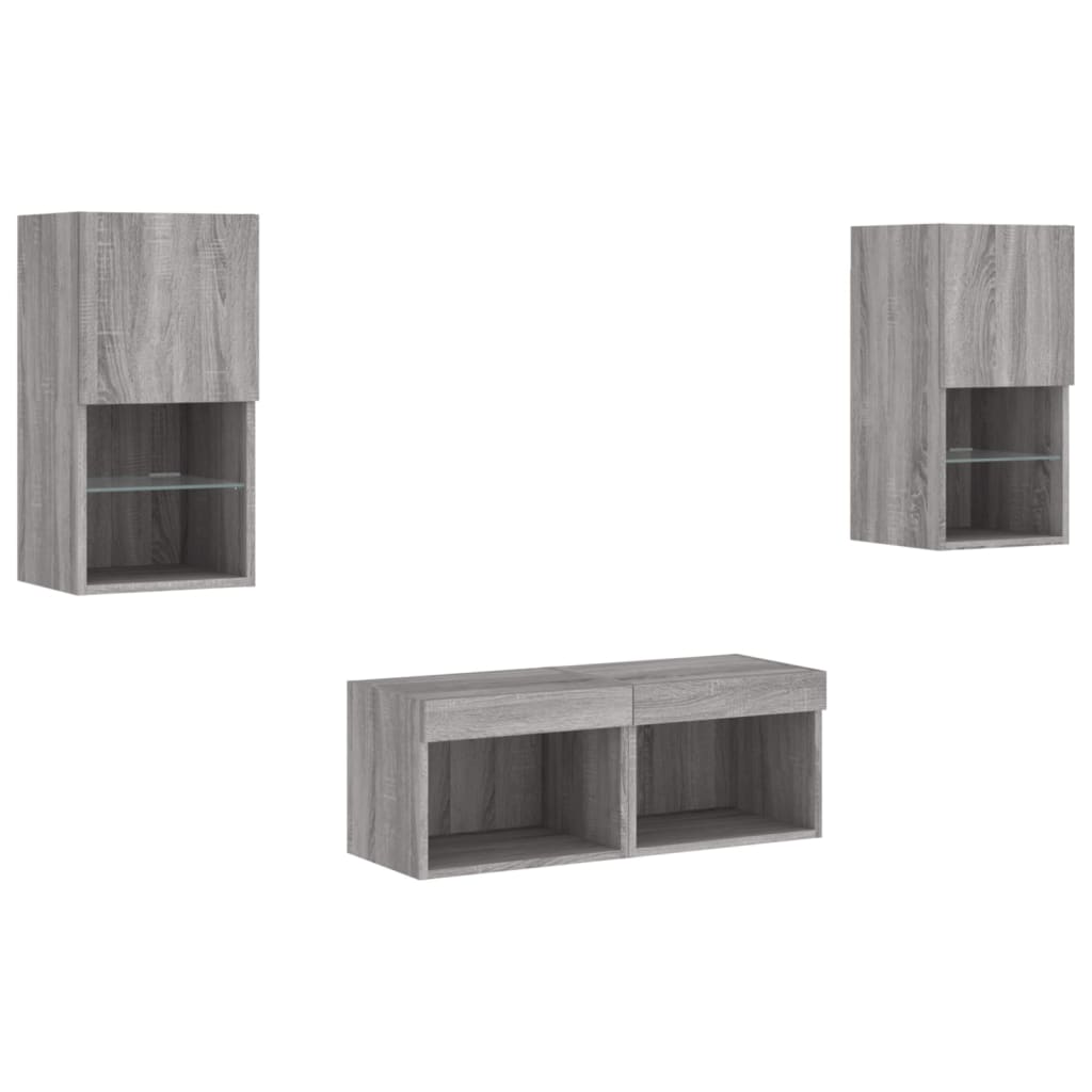 Mobili TV a Muro 4pz con Luci LED Grigio Sonoma | homemem39