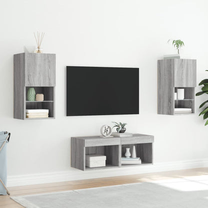 Mobili TV a Muro 4pz con Luci LED Grigio Sonoma