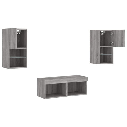 Mobili TV a Muro 4pz con Luci LED Grigio Sonoma | homemem39