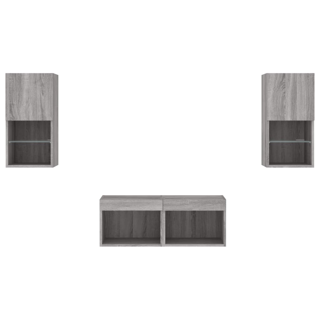 Mobili TV a Muro 4pz con Luci LED Grigio Sonoma | homemem39