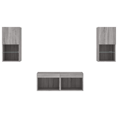 Mobili TV a Muro 4pz con Luci LED Grigio Sonoma | homemem39