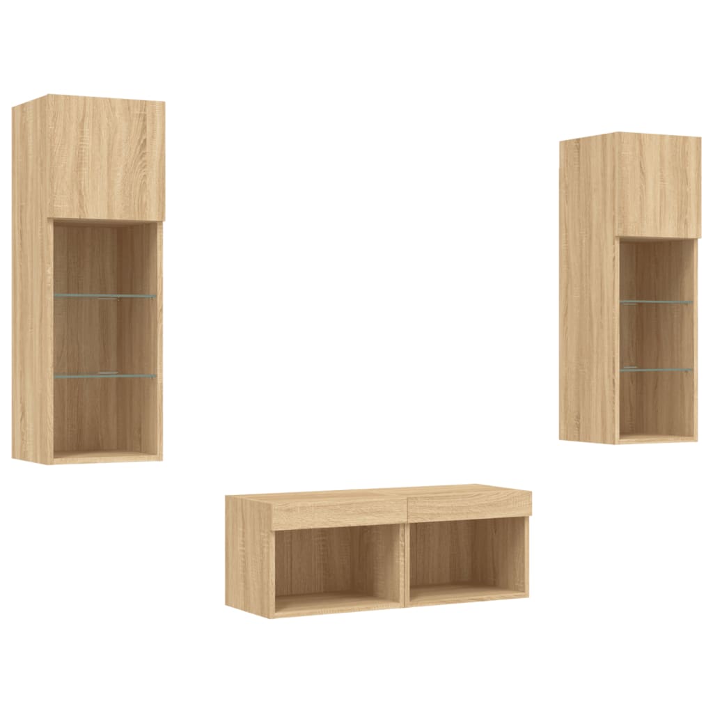 Mobili TV a Muro 4pz con Luci LED Rovere Sonoma | homemem39