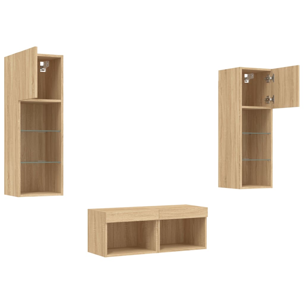 Mobili TV a Muro 4pz con Luci LED Rovere Sonoma | homemem39