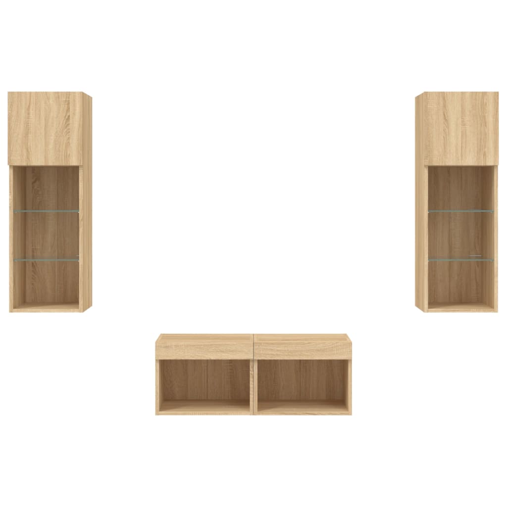 Mobili TV a Muro 4pz con Luci LED Rovere Sonoma | homemem39