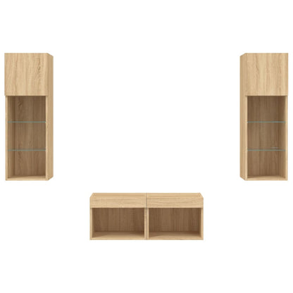 Mobili TV a Muro 4pz con Luci LED Rovere Sonoma