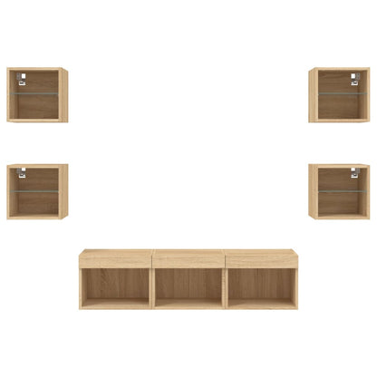 Mobili TV a Muro con LED 7pz Rovere Sonoma Legno Multistrato