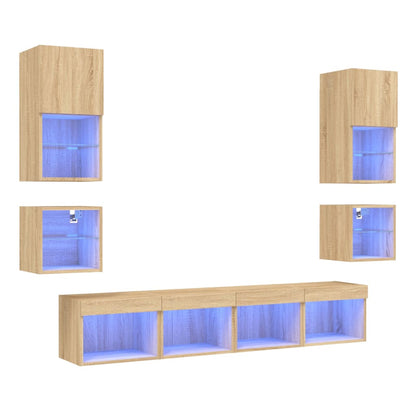 Mobili TV a Muro con LED 8pz Rovere Sonoma Legno Multistrato | homemem39