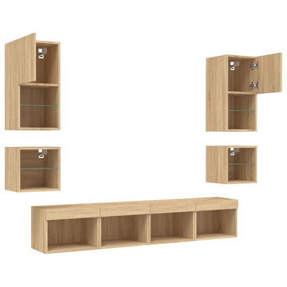 Mobili TV a Muro con LED 8pz Rovere Sonoma Legno Multistrato | homemem39