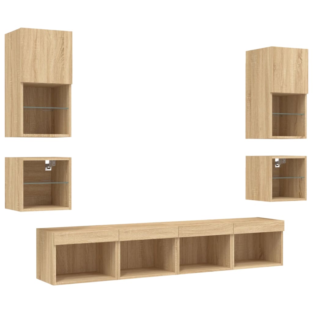 Mobili TV a Muro con LED 8pz Rovere Sonoma Legno Multistrato | homemem39
