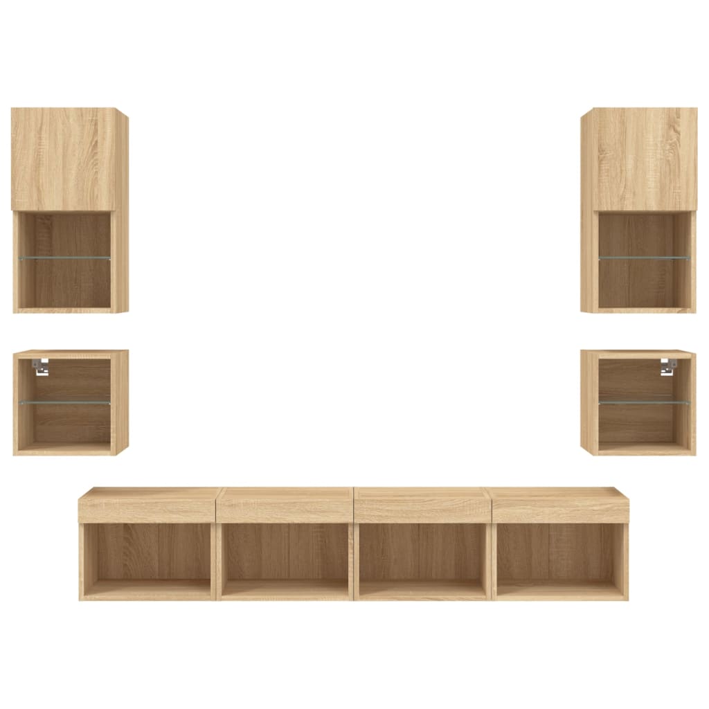 Mobili TV a Muro con LED 8pz Rovere Sonoma Legno Multistrato | homemem39