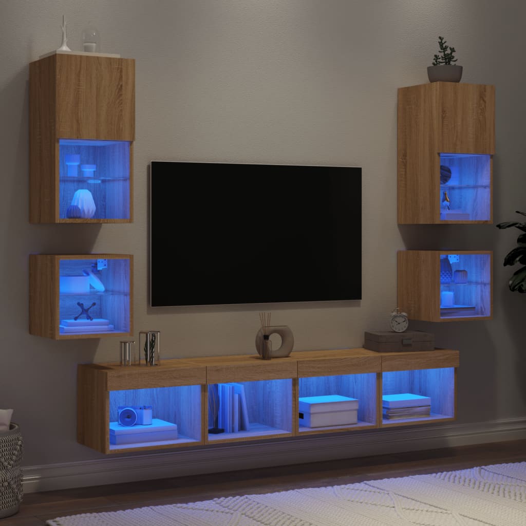 Mobili TV a Muro con LED 8pz Rovere Sonoma Legno Multistrato | homemem39