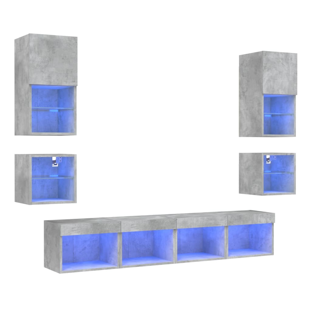 Mobili TV a Muro con LED 8pz Grigio Cemento Legno Multistrato | homemem39