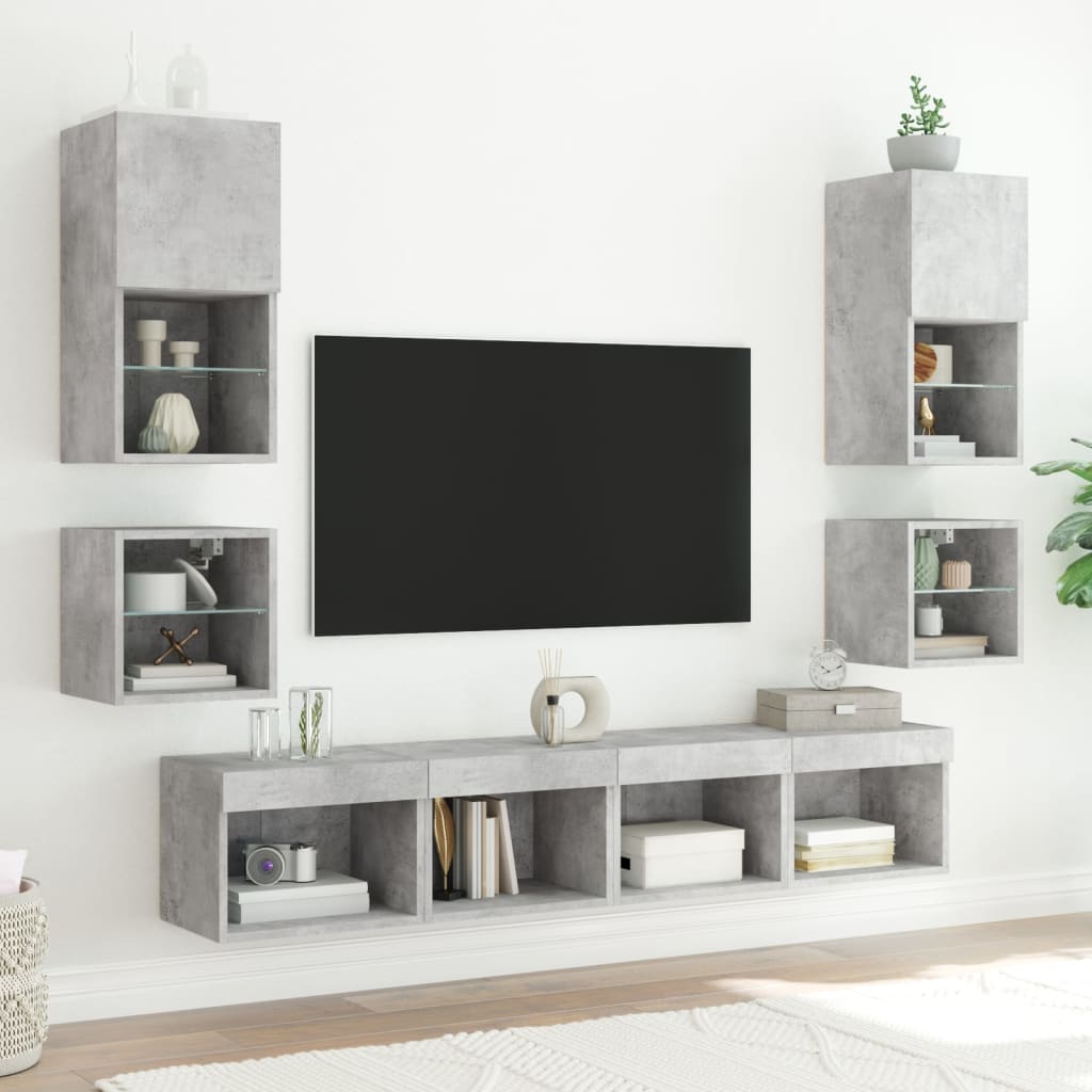 Mobili TV a Muro con LED 8pz Grigio Cemento Legno Multistrato | homemem39