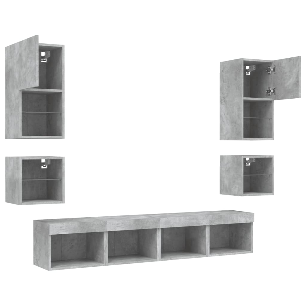 Mobili TV a Muro con LED 8pz Grigio Cemento Legno Multistrato | homemem39