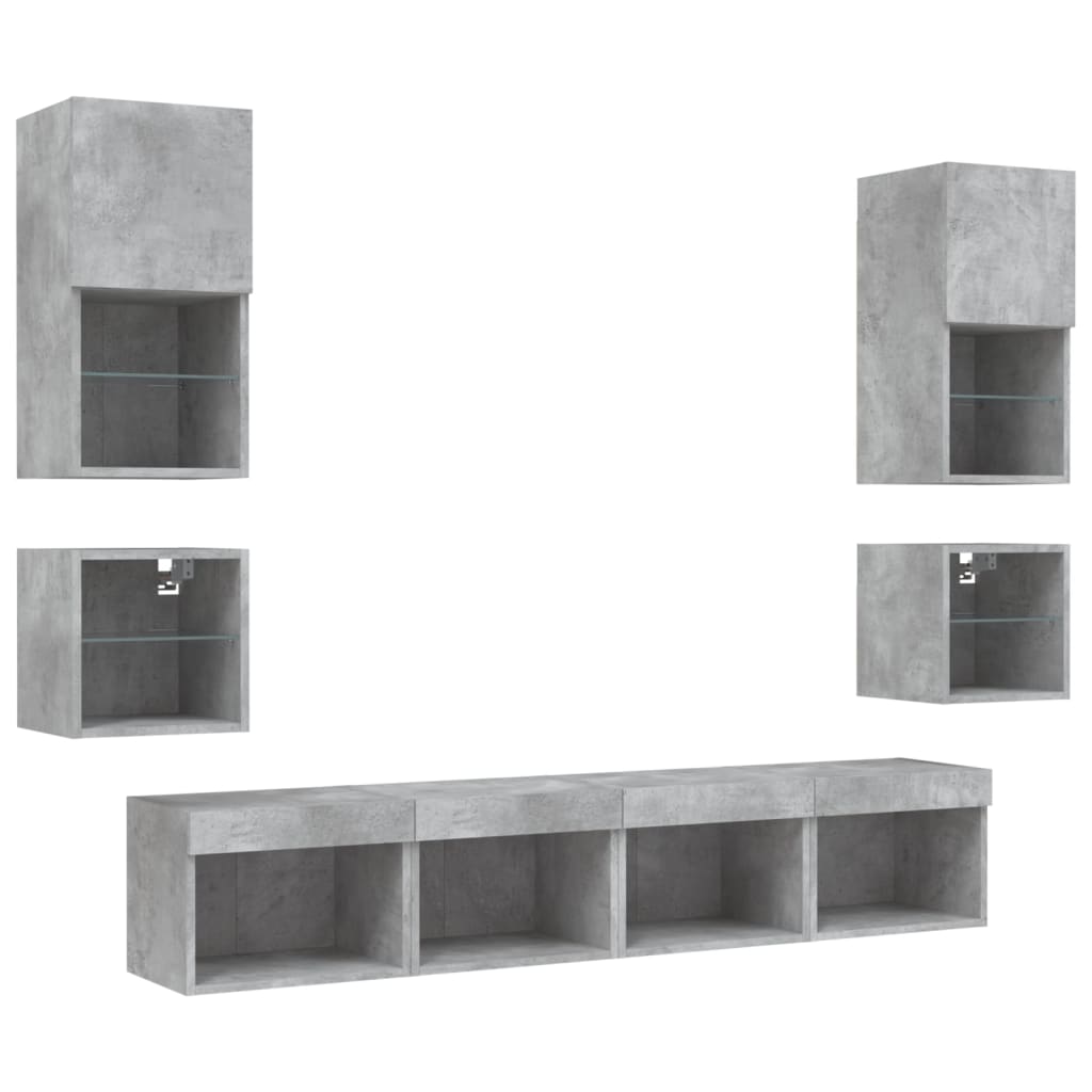 Mobili TV a Muro con LED 8pz Grigio Cemento Legno Multistrato | homemem39