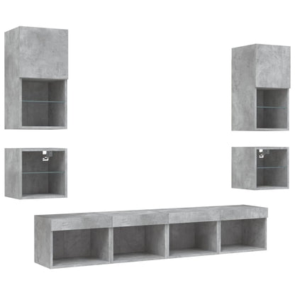 Mobili TV a Muro con LED 8pz Grigio Cemento Legno Multistrato | homemem39