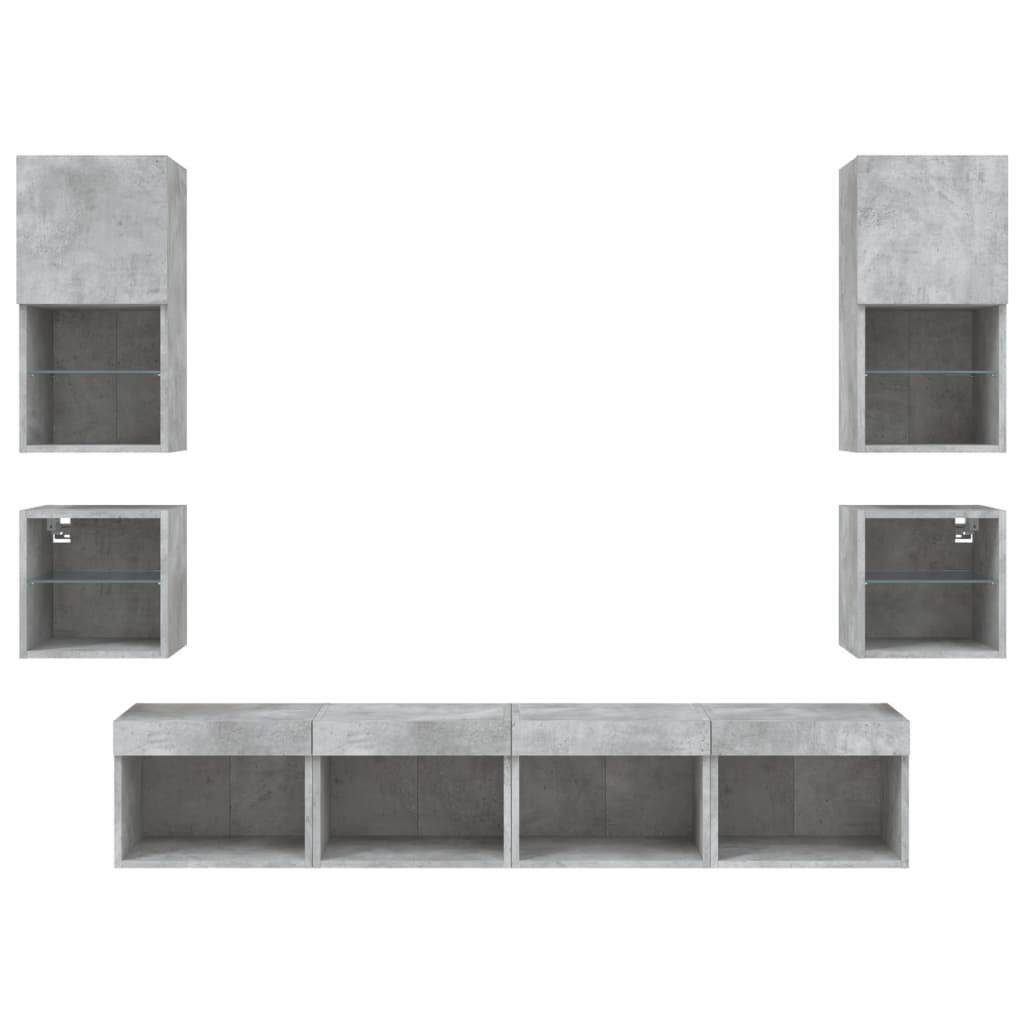 Mobili TV a Muro con LED 8pz Grigio Cemento Legno Multistrato | homemem39