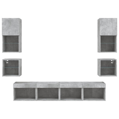 Mobili TV a Muro con LED 8pz Grigio Cemento Legno Multistrato | homemem39