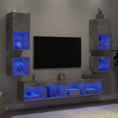 Mobili TV a Muro con LED 8pz Grigio Cemento Legno Multistrato | homemem39