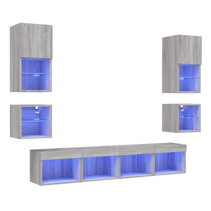 Mobili TV a Muro con LED 8pz Grigio Sonoma Legno Multistrato | homemem39
