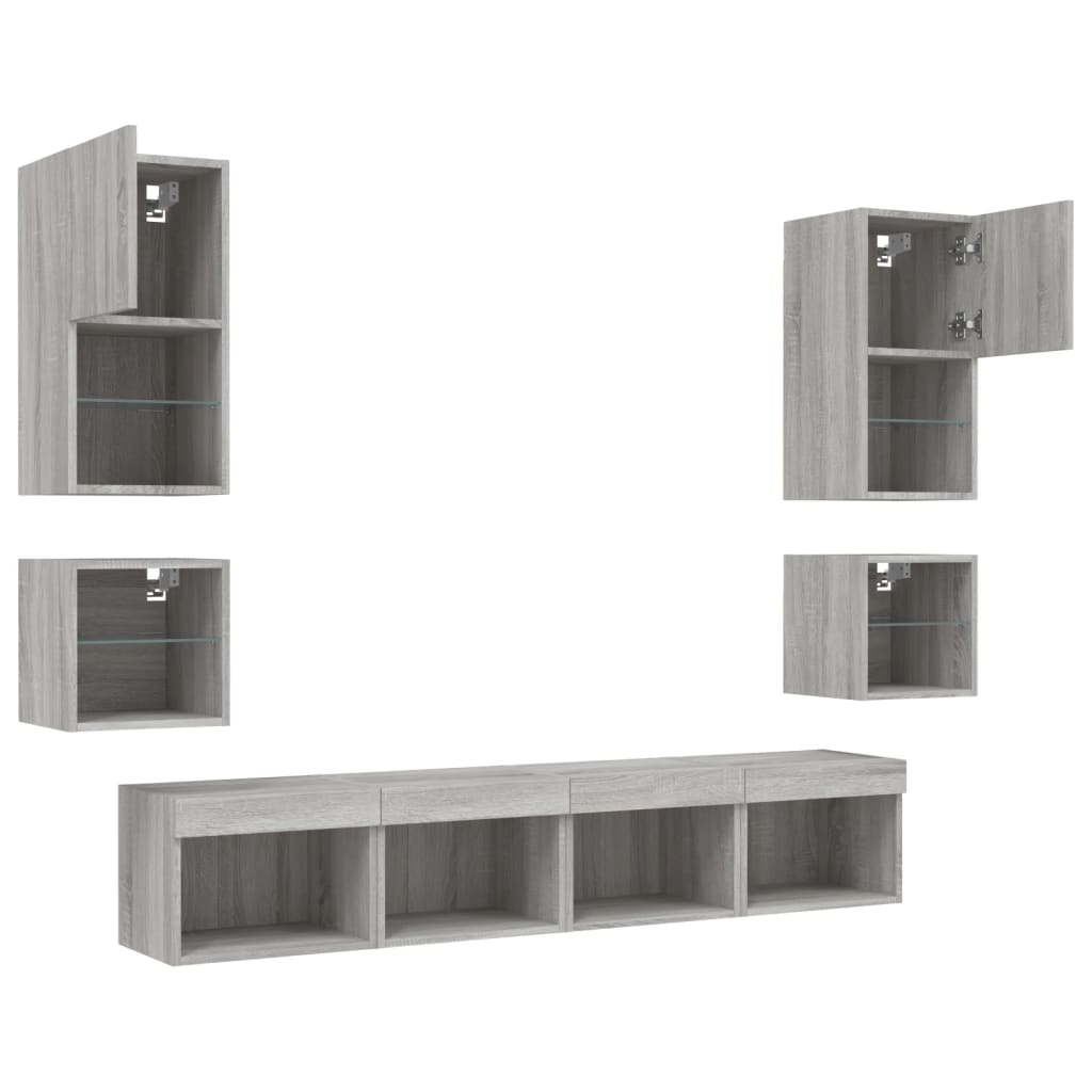 Mobili TV a Muro con LED 8pz Grigio Sonoma Legno Multistrato | homemem39