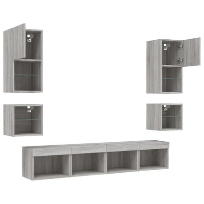 Mobili TV a Muro con LED 8pz Grigio Sonoma Legno Multistrato | homemem39