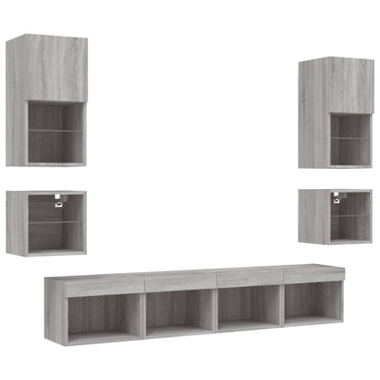 Mobili TV a Muro con LED 8pz Grigio Sonoma Legno Multistrato | homemem39
