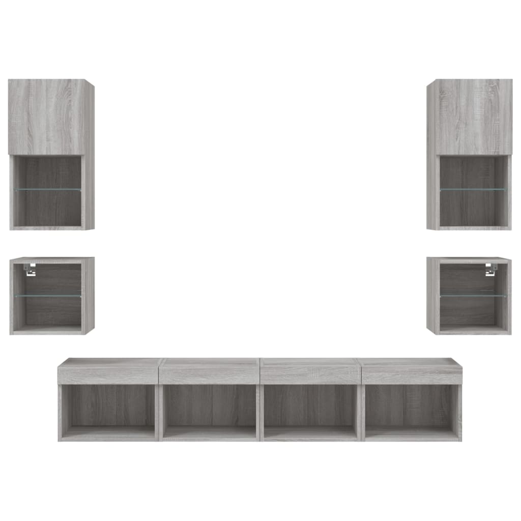 Mobili TV a Muro con LED 8pz Grigio Sonoma Legno Multistrato | homemem39
