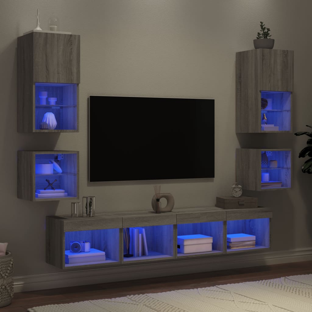 Mobili TV a Muro con LED 8pz Grigio Sonoma Legno Multistrato | homemem39