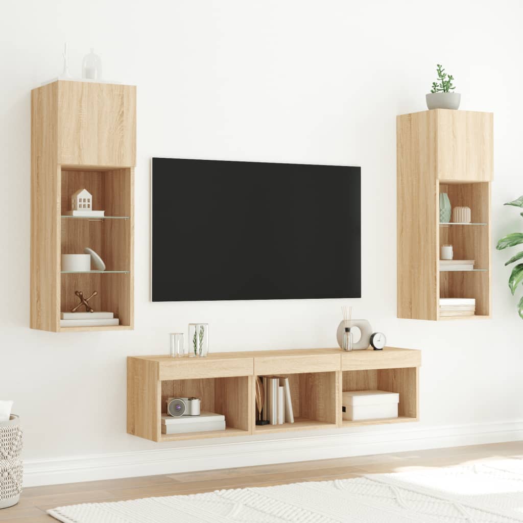 Mobili TV a Muro con LED 5pz Rovere Sonoma Legno Multistrato | homemem39