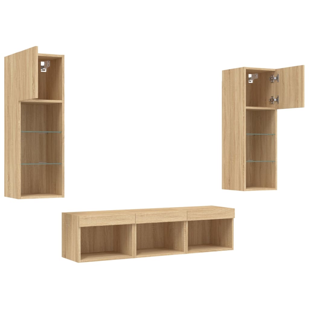 Mobili TV a Muro con LED 5pz Rovere Sonoma Legno Multistrato | homemem39