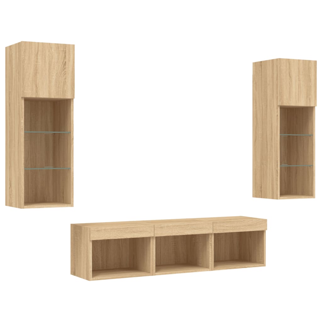 Mobili TV a Muro con LED 5pz Rovere Sonoma Legno Multistrato | homemem39