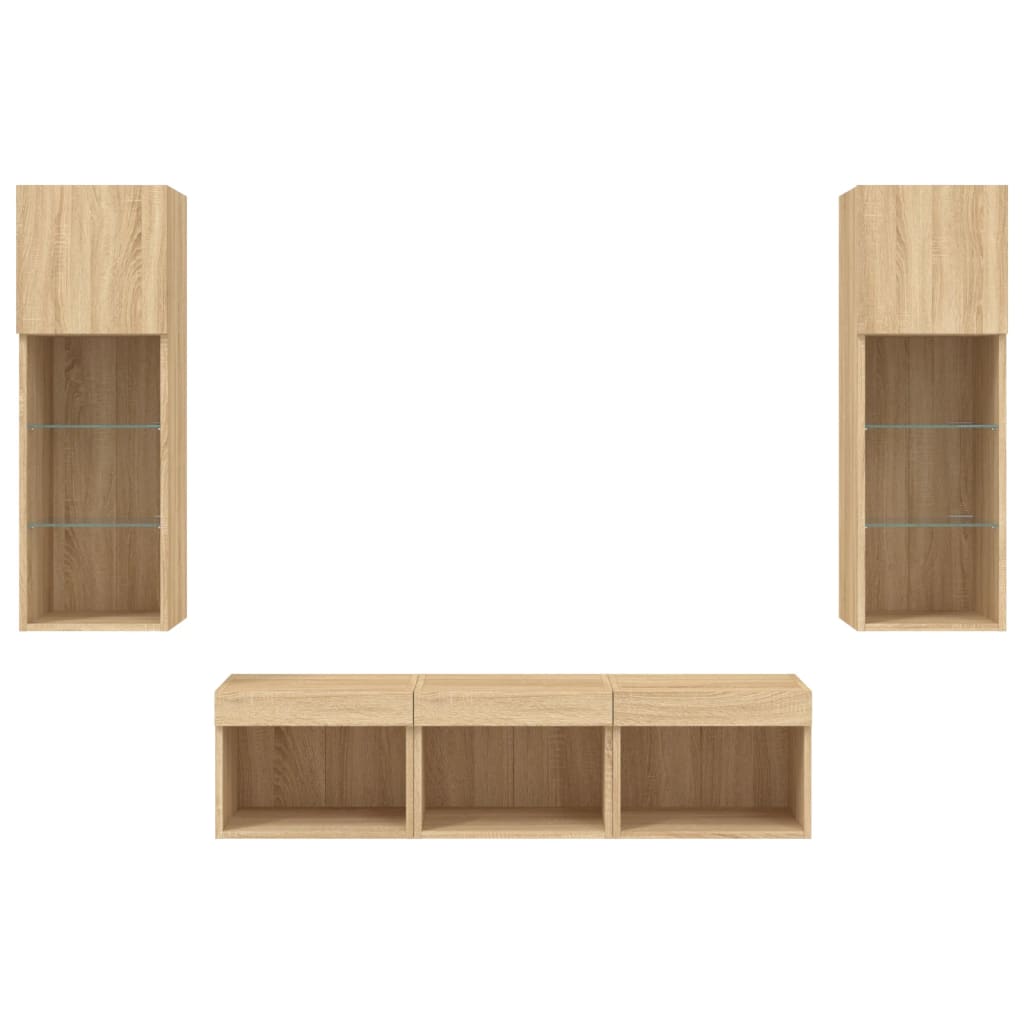 Mobili TV a Muro con LED 5pz Rovere Sonoma Legno Multistrato | homemem39