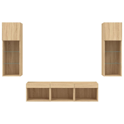 Mobili TV a Muro con LED 5pz Rovere Sonoma Legno Multistrato | homemem39