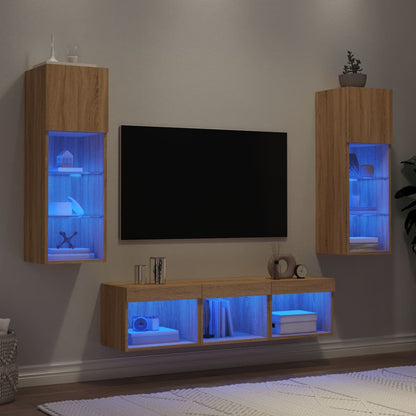 Mobili TV a Muro con LED 5pz Rovere Sonoma Legno Multistrato | homemem39