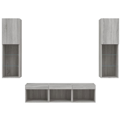 Mobili TV a Muro con LED 5pz Grigio Sonoma in Legno Multistrato