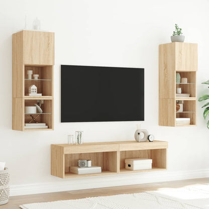 Mobili TV a Muro con LED 6pz Rovere Sonoma Legno Multistrato | homemem39