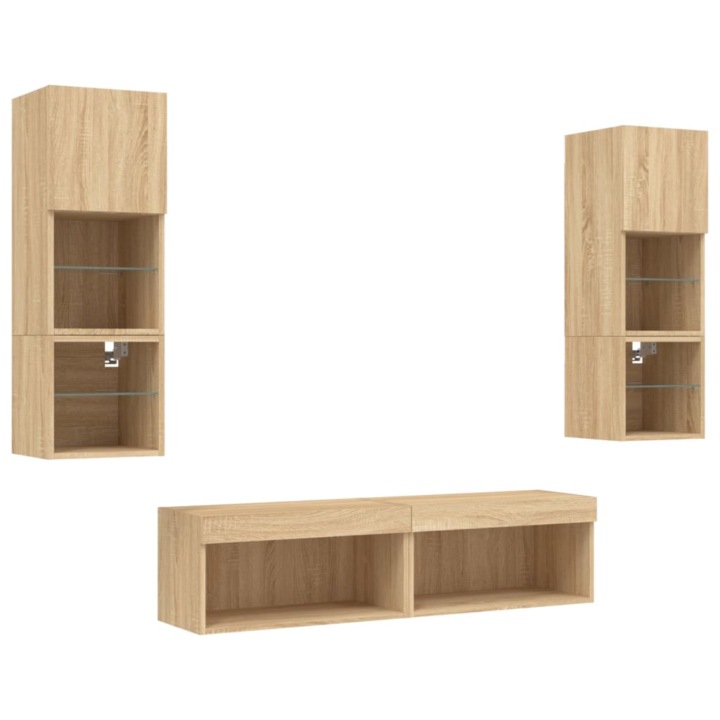 Mobili TV a Muro con LED 6pz Rovere Sonoma Legno Multistrato | homemem39